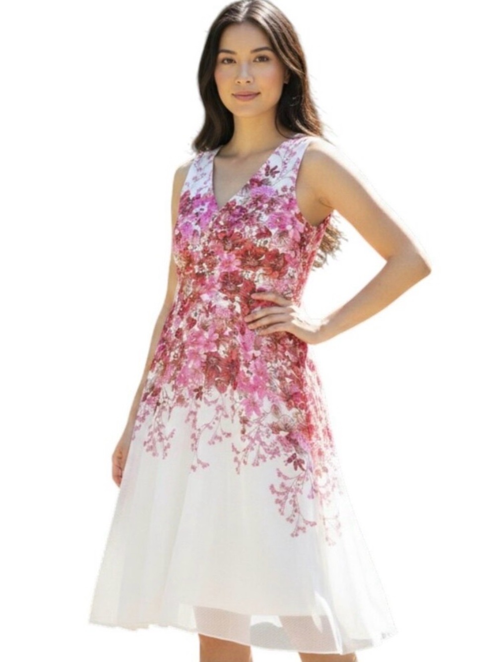 Danny & Nicole White Midi Dress with Pink Floral Print